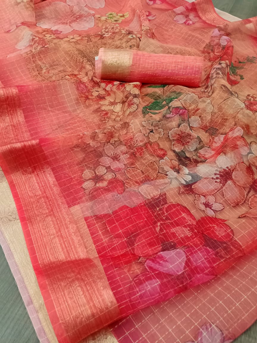 Vastra  Latest Fancy Designer Party Regular Wear Organza Digital Print Saree Collection